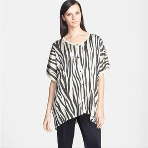 St. John Tiger Stripe Shimmer Knit Trapeze Cardigan Tunic sz M